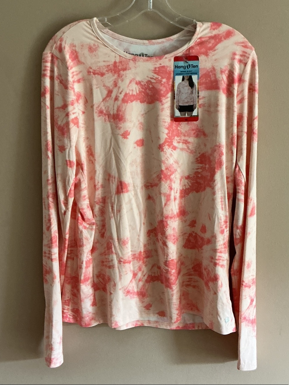 NWT Ten Women's Coral and Cream Tie-Dye Long Sleeve Tee
